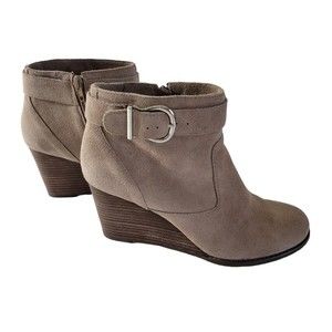 SOLE SOCIETY ANKLE BOOTS LEATHER SUEDE UPPERS WEDGE TAN COLOR SIZE 9.5